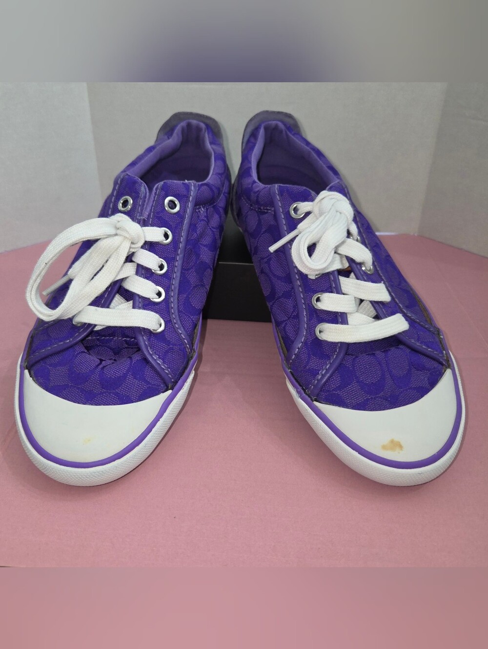 Coach Barrett Purple Signature C Canvas Leather Low-Top Sneakers Size 7.5